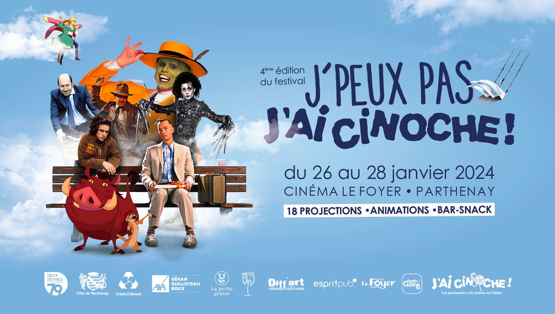 4ème édition du festival J'ai Cinoche, du 26 au 28 Janvier 2024 - Cinéma Le Foyer Parthenay. 18 projections, animations, bar-snack sur place